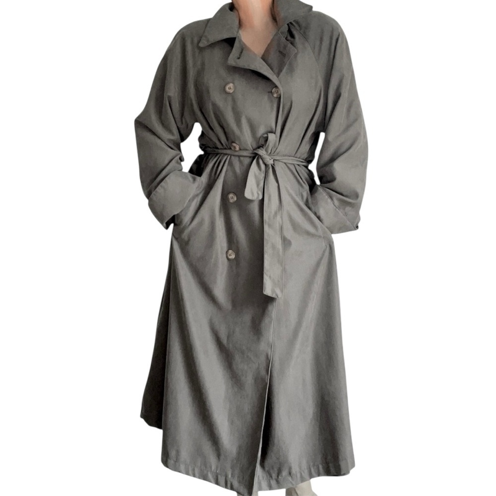 New York Harbor Vtg 90s Women's Gray Trench Coat Long Size 8 Minimalist